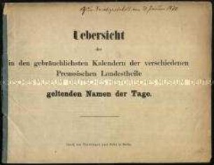 Kalender der Namenstage in Preußen