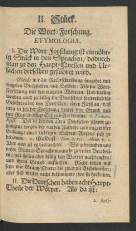 II. Stück. Die Wort-Forschung. Etymologia.