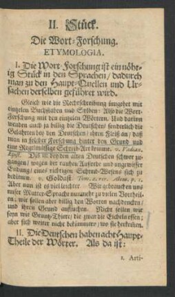 II. Stück. Die Wort-Forschung. Etymologia.