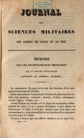 Journal des sciences militaires des armées de terre et de la mer. 7. 1827