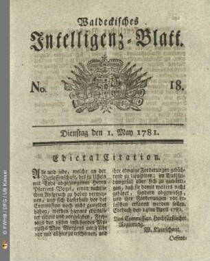 No. 18, Dienstag den 1. May 1781