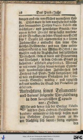 Aufrichtung seines Testaments, und darauf folgende Verglübdung in dem Seraphischen Capuciner-Orden.