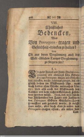 VIII. Vom Perruquen-tragen und Gesundheit-trincken