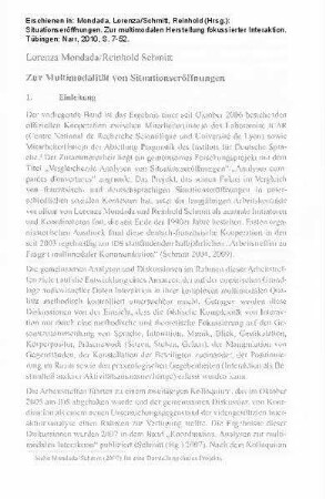 Zur Multimodalität von Situationseröffnungen