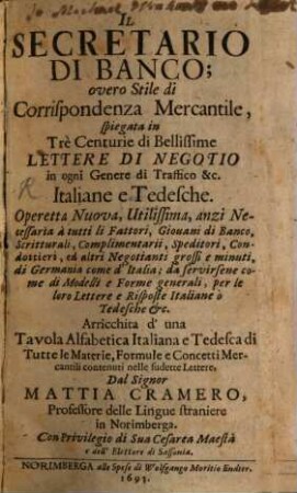 Il Secretario di Banco : [Banco-Secretarius]
