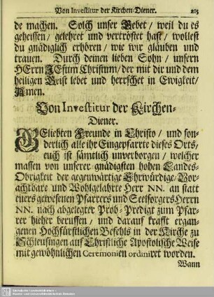 Von Investitur der Kirchen-Diener