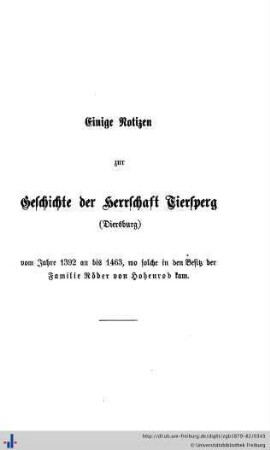 Einige Notizen zur Geschichte der Herrschaft Tiersperg.