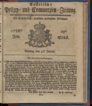 23tes Stueck, Montag den 9ten Junius. 1788