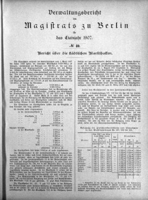 No. 40. Bericht über die städtischen Markthallen