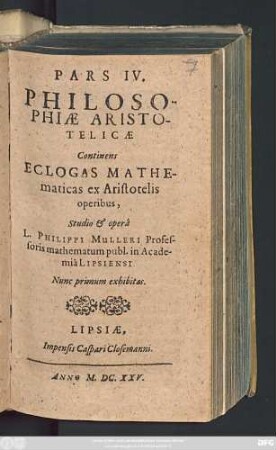 4: Continens Eclogas Mathematicas ex Aristotelis operibus