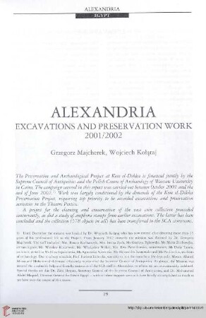 14: Alexandria : excavations and preservation work 2001/2002