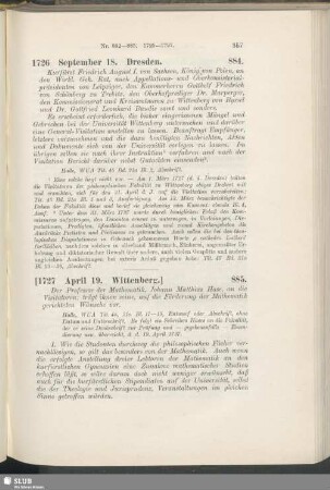 885. [1727, April 19. Wittenberg]