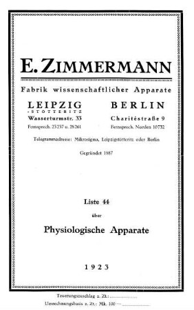 Liste 44: Über physiologische Apparate