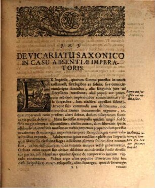 Dissertationem Inauguralem De Vicariatu Saxonico In Casu Absentiae Imperatoris
