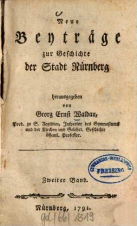 Neue Beyträge zur Geschichte der Stadt Nürnberg, 2. 1791