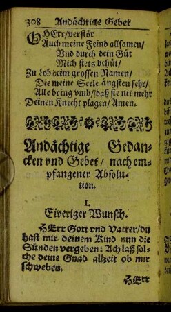 Andächtige Gedancken und Gebet/ nach empfangener Absolution.