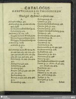 Catalogus Haereticorum & Heterodoxorum in hac Theologia Apostolica confutatorum