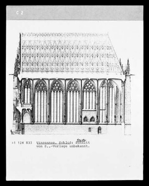 Vincennes, Längsschnitt der Schlosskapelle von Süden