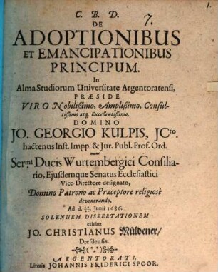 De adoptionibus et emancipationibus principum