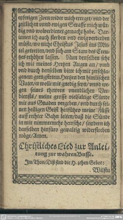 Christliches Lied zur Anleitung zur wahren Busse