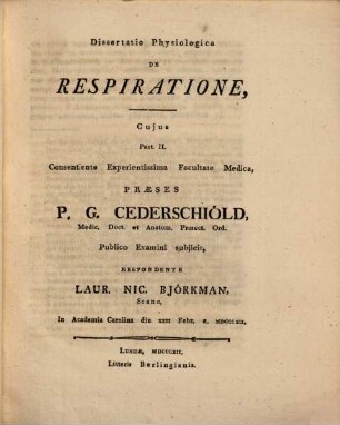 Diss. physiol. de respiratione