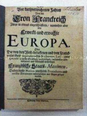 Broschüre über die Rolle Frankreichs im Pfälzischen Erbfolgekrieg