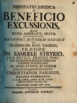 Disp. iur. de beneficio excussionis