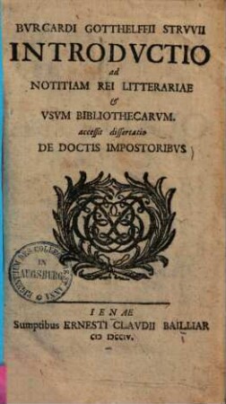 Introductio ad notitiam rei litterariae et usum bibliothecarum