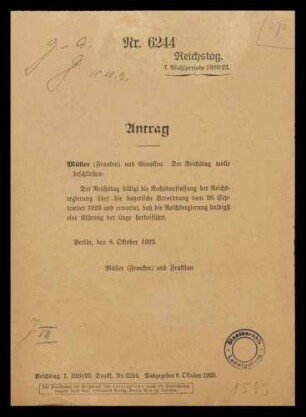 Maßnahmen des Reichs und der Länder aufgrund Artikel 48 der Reichsverfassung zum Schutz und zur Wiederherstellung der öffentlichen Ordnung, militärischer Ausnahmezustand