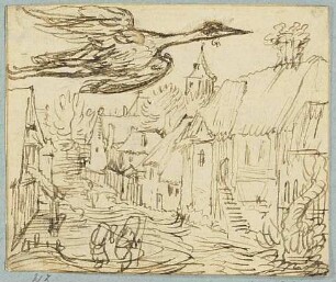 Storch und Schlange, Nachzeichnung einer Illustration in De warachtighe Fabulen der Dieren. Brügge 1567, S. 49