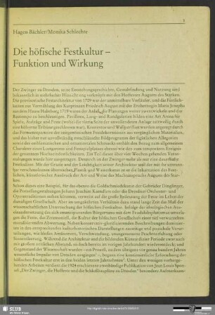 Die höfische Festkultur - Funktion und Wirkung