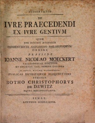 Dissertatio De Ivre Praecedendi Ex Ivre Gentivm
