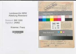 Entnazifizierung Franz Kraemer, geb. 23.02.1896 (Angest.)
