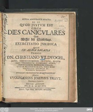 De Eo Quod Iustum Est Circa Dies Caniculares