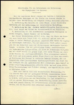 Anlage II. Richtlinien für ein Unternehmen zur Erforschung der Topographie von Knossos