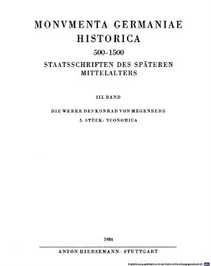 Die Werke des Konrad von Megenberg. 5,3, Ökonomik (Buch III)