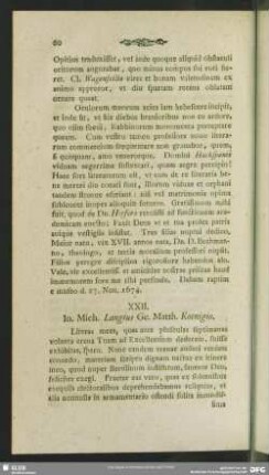 XXII. Jo. Mich. Langius Ge. Matth. Koenigio