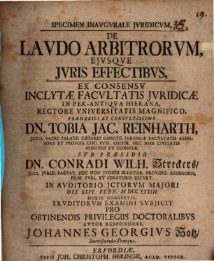 Specimen inaug. iur. de laudo arbitrorum eiusque iuris effectibus