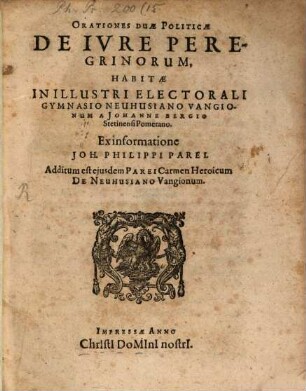 Orationes duae politicae de iure peregrinorum