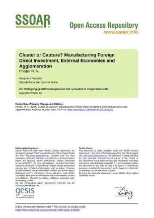 Cluster or Capture? Manufacturing Foreign Direct Investment, External Economies and Agglomeration