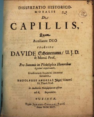 Dissertatio Historico-Moralis De Capillis