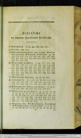 Uebersicht der folgenden Charakteristik Friedrichs