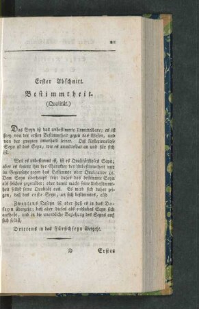 Erster Abschnitt. Bestimmtheit (Qualität)