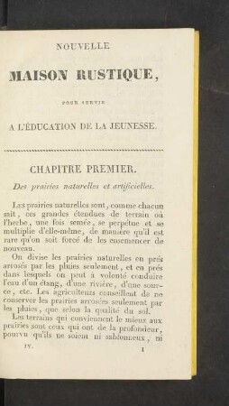 Chapitre premier. Des prairies naturelles et artificielles.