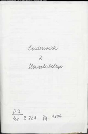 Belegakte zum Heiratsregister 1809 der Munizipalität Suderwich