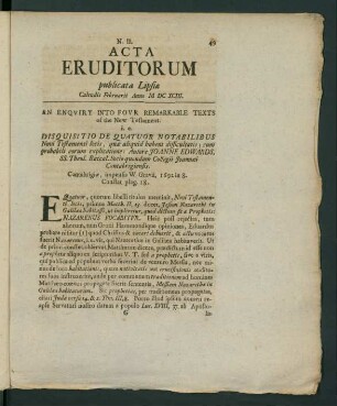 N. II. [...] Calendis Februarii Anno M DC XCIII.