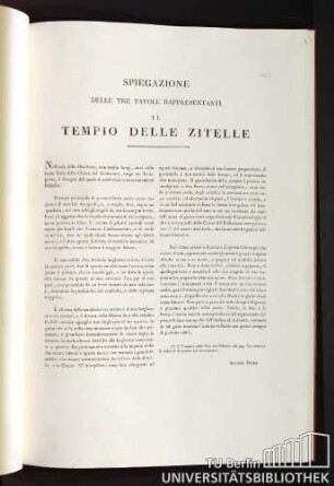 Spiegazione delle tre Tavole rappresentanti il Tempio delle Zitelle