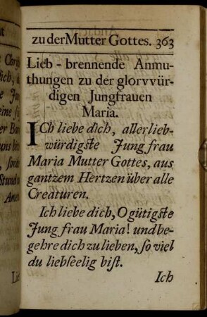 Lieb-brennende Anmuthungen zu der glorvvürdigen Jungfrauen Maria.