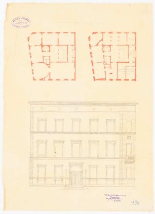 Wohnhaus: Ansicht und 2 Grundrisse