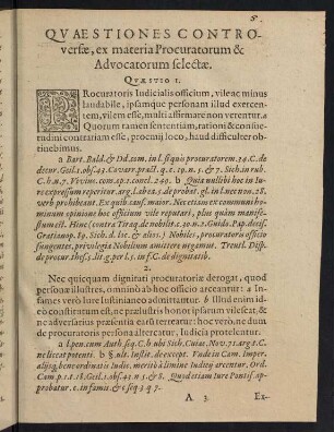 5-15, Quaestiones Controversae, ex materia Procuratorum & Advocatorum selectae.